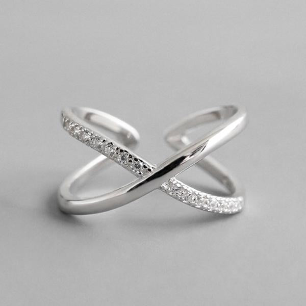 100% 925 Sterling Silver Geometric Simple Personality X-Shaped Dark Pattern Manual Opening Ring