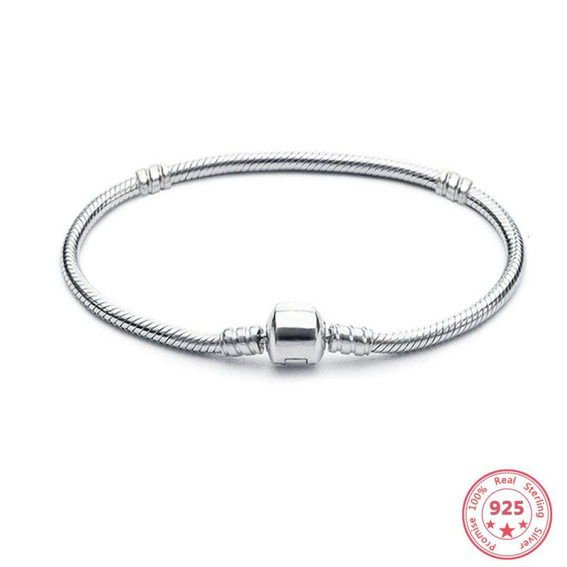 100% Solid 925 Sterling Silver Long Snake Chain Bracelet Wedding Jewelry for Women Pulseras Plata De Ley 925 Mujer Gemstone