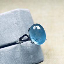 Load image into Gallery viewer, 12x9mm Top Natural Clear Blue Aquamarine Beads Ring For Woman Man Crystal Silver Gemstone Adjustable Ring Fashion Jewelry AAAAA
