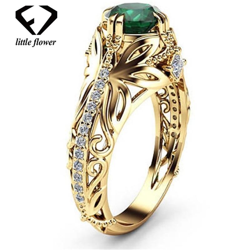 14K Gold Diamond Emerald Wedding Ring Jewelry Ornament Etoile Anillos diamond Bizuteria for Women Emerald Jade 14K Gemstone Ring