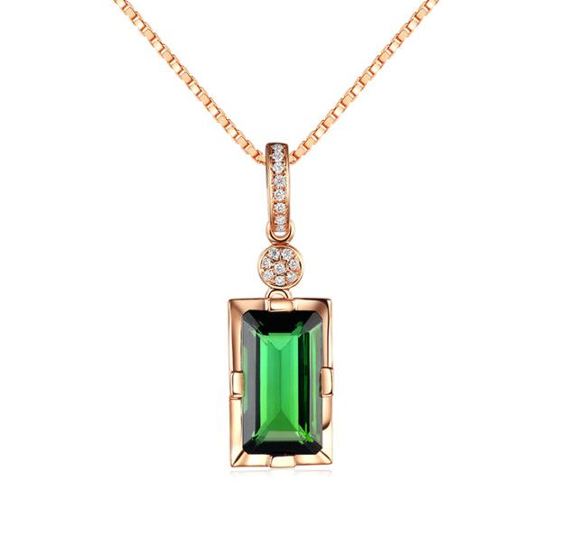 14K Rose Gold Diamond Pendant Natural Emerald Blue Rectangle Necklace for Women Peridot Bizuteria Gemstone Jade Jewelry Pendant