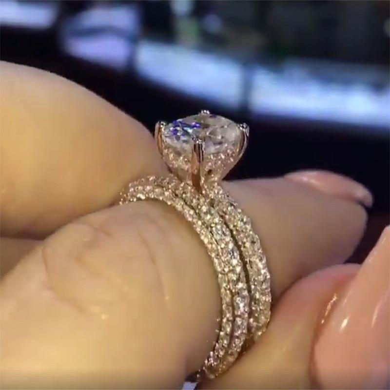 14K Rose Gold Flash Diamond Princess Ring Engagement Anillo Bizuteria Bague for Women Diamante pierscionki Gemstone Jewelry Ring