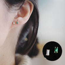 Load image into Gallery viewer, 14K Solid Gold Stud Earring Green Emerald Jewelry Crystal Simple Minimal Style Rectangle Minimalist Wedding Bridesmaid Bride Gif
