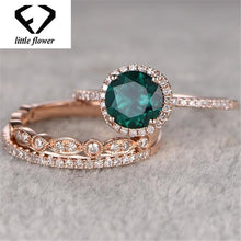 Load image into Gallery viewer, 14k Rose Gold Set of Turquoise Three-piece Ring Engagement Diamond Emerald Diamante Jewelry Anillos for Women Ring Gemstone
