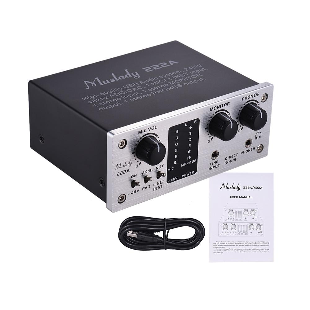 2-Channel Audio System Interface External Sound Card +48V phantom power DC 5V for Computer Smartphone With USB Cable