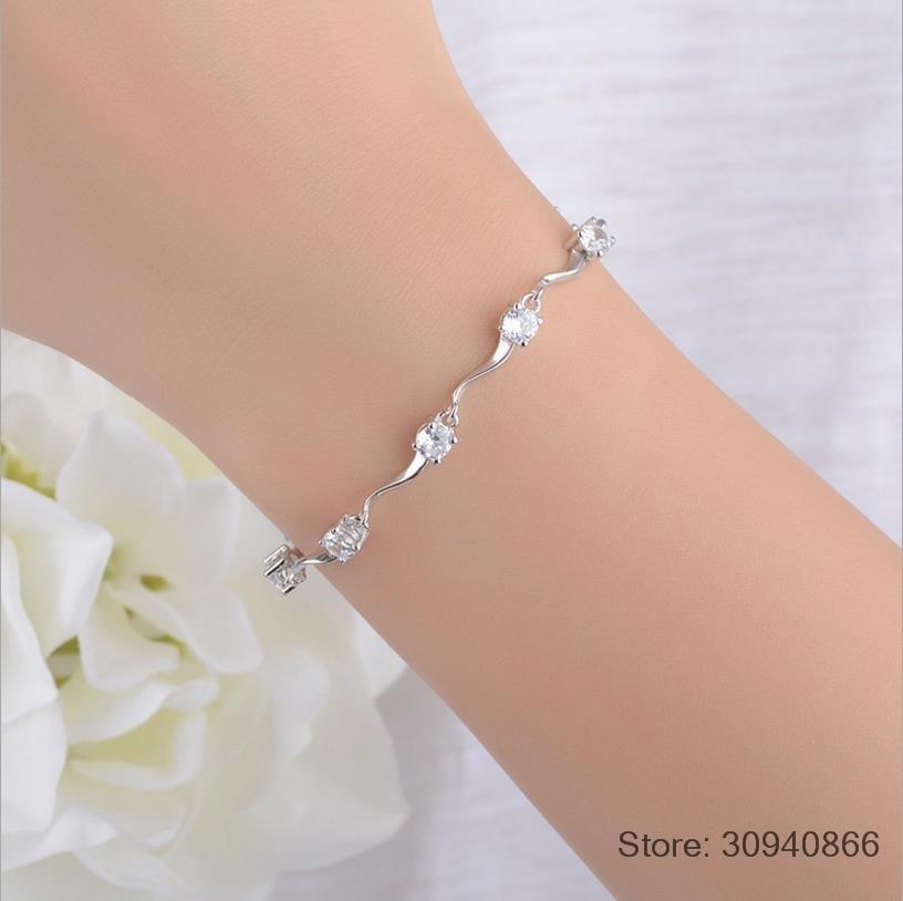 2018 Hot Sale Women 925 Sterling Silver Bracelets Jewelry Charm Female Crystal Stones Lady Lovers Christmas Gift Bijou