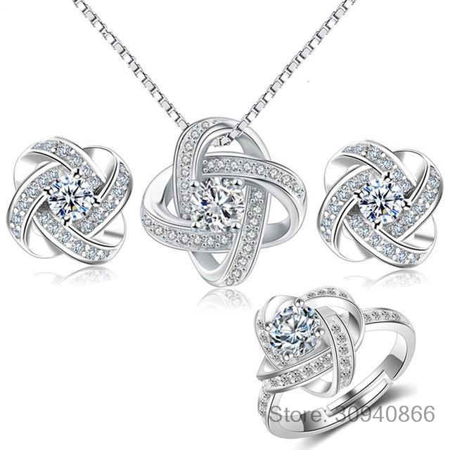 2019 Bridal Jewelry Sets 925 Sterling Silver Crystal Cross Clover Flower Necklaces for Women Wedding Jewelry Bijoux
