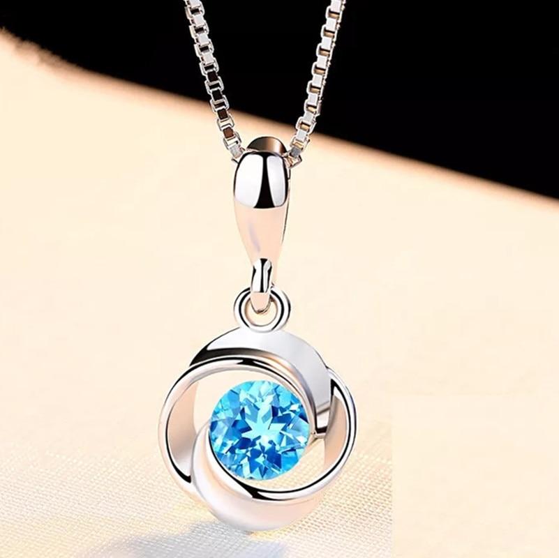 2019 blue crystal pendant female fashion zircon retro S925 sliver Necklace colgante sapphire jewelry bizuteria pendant Gemstone