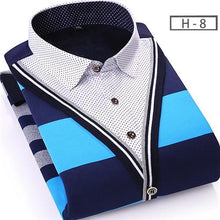 Load image into Gallery viewer, 2020 Winter Thicken Men Shirt Fake two pieces Casual Man Shirts Stripe Contrast Color Men Business Shirt Warm Soft Shirt YN10551
