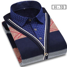 Load image into Gallery viewer, 2020 Winter Thicken Men Shirt Fake two pieces Casual Man Shirts Stripe Contrast Color Men Business Shirt Warm Soft Shirt YN10551

