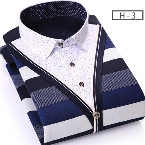 2020 Winter Thicken Men Shirt Fake two pieces Casual Man Shirts Stripe Contrast Color Men Business Shirt Warm Soft Shirt YN10551