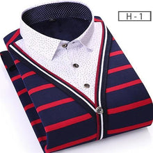 Load image into Gallery viewer, 2020 Winter Thicken Men Shirt Fake two pieces Casual Man Shirts Stripe Contrast Color Men Business Shirt Warm Soft Shirt YN10551
