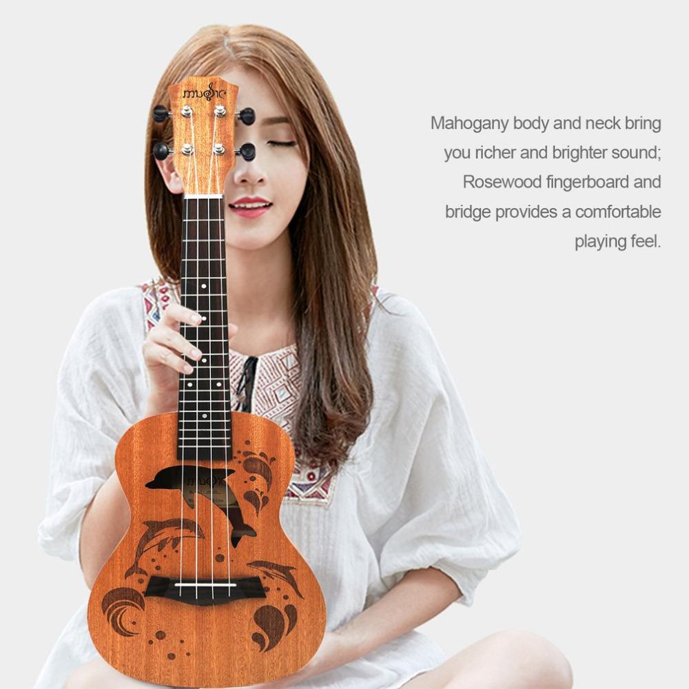 21/23 Inch Professional Sapele Dolphin Pattern Ukelele  Guitar Mahogany Neck Delicate Tuning Peg 4 Strings Wood Ukulele Gift NEW