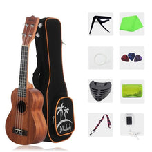 Load image into Gallery viewer, 21 Inch Ukulele Ukelele Soprano Mahogany Wood with Carry Bag Uke Strap Strings Clip-on Tuner Cleaning Cloth Finger Maraca Picks
