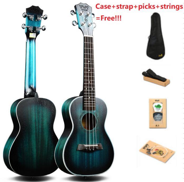 23 inch Ukulele Concert 4 Strings Musical Instruments 18 Frets Mahogany Hawaiian Small Guitarra Blue Ukelele Free Case&Strings