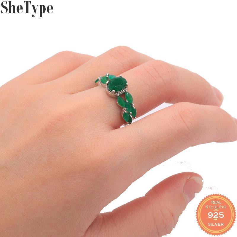 23x9mm Luxury 2.6g Real Green Emerald CZ Gift For Ladies 2019 925 Solid Sterling Silver Rings