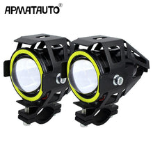 Load image into Gallery viewer, 2PCS 125W Motorcycle Headlight w/ Angel Eye Devil Eye 3000LM moto spotlight U7 LED Driving Fog Spot Head Light Decorative Lamp
