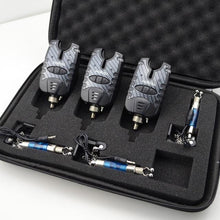 Load image into Gallery viewer, 3 Carp Fishing Bite Alarm and Swinger Set Water Resistant Blue LED Fishing Swingers Fish Bite Alarm
