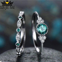 Load image into Gallery viewer, 3 Colors Stackable Double Rings Sets For Women 925 Silver Round Green Blue Zircon Stone Engagement Female Birthstone Ring
