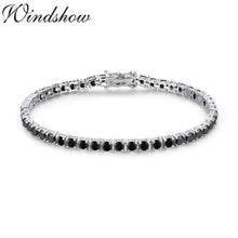 Load image into Gallery viewer, 3mm 925 Sterling Silver Cluster Round Black CZ Stone Tennis Bracelets Pulseras Pulseira Bracelete Women Jewelry Girl Friend Gift
