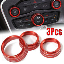 Load image into Gallery viewer, 3x Aluminum AC Radio Control Ring Knob Trim Covers For Dodge Challenger 15-19

