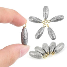 Load image into Gallery viewer, 5 Pcs Lead Water Drop Shape Fishing Sinker Swivels Fishing Lead Weight Fishing Lead Sinker  Fishing Olive Shape Rig Sinkers
