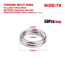 Load image into Gallery viewer, 50pcs/bag Stainless Steel Fishing Rings hook 3#/4#/5#/6#/7#8# Double Loop Split Tool Fishing Accessories Flat rings Connector
