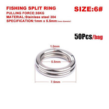 Load image into Gallery viewer, 50pcs/bag Stainless Steel Fishing Rings hook 3#/4#/5#/6#/7#8# Double Loop Split Tool Fishing Accessories Flat rings Connector
