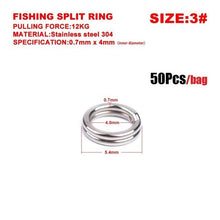 Load image into Gallery viewer, 50pcs/bag Stainless Steel Fishing Rings hook 3#/4#/5#/6#/7#8# Double Loop Split Tool Fishing Accessories Flat rings Connector
