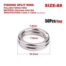Load image into Gallery viewer, 50pcs/bag Stainless Steel Fishing Rings hook 3#/4#/5#/6#/7#8# Double Loop Split Tool Fishing Accessories Flat rings Connector
