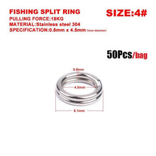 Load image into Gallery viewer, 50pcs/bag Stainless Steel Fishing Rings hook 3#/4#/5#/6#/7#8# Double Loop Split Tool Fishing Accessories Flat rings Connector
