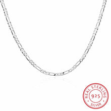 Load image into Gallery viewer, 8 Sizes Available Real 925 Sterling Silver 4mm Figaro Chain Necklace Womens Mens Kids 40/45/50/60/75cm Jewelry Kolye Collares
