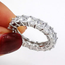 Load image into Gallery viewer, 925 SILVER PAVE SETTING FULL SQUARE Simulated Diamond CZ ETERNITY BAND ENGAGEMENT WEDDING Stone Rings Size 5,6,7,8,9,10,11,12

