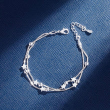 Load image into Gallery viewer, 925 Sterling Silver Bracelets Double Layered Stars Beads Chian Bracelets &amp; Bangles For Women Girls Wedding Jewelry
