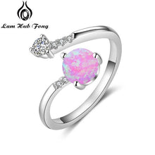 Load image into Gallery viewer, 925 Sterling Silver Created Round Blue Opal Rings for Women Cubic Zirconia Adjustable Wrap Ring Wedding Jewelry (Lam Hub Fong)
