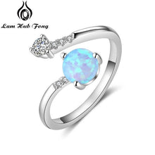 Load image into Gallery viewer, 925 Sterling Silver Created Round Blue Opal Rings for Women Cubic Zirconia Adjustable Wrap Ring Wedding Jewelry (Lam Hub Fong)
