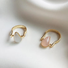 Load image into Gallery viewer, 925 Sterling Silver Natural Gemstone Gold Teardrop Pink Rose Quartz Semi-precious Stone Rings US Size 8#
