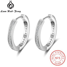Load image into Gallery viewer, 925 Sterling Silver Round Hoop Earrings for Women Classic Style Cubic Zirconia Paved Circle Earrings Fine Jewelry (Lam Hub Fong)
