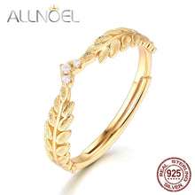 Load image into Gallery viewer, ALLNOEL Silver 925 Jewelry Fashion Olive Leaf Ring Real Gold Plated  Wedding Band Fine Jewelry Wholesale Lots Bulk Trendy Rings
