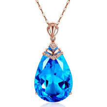 Load image into Gallery viewer, Aquamarine gemstone topaz pendant necklace women femme blue crystal 18k rose gold choker chain party dress fashion jewelry gift
