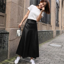 Load image into Gallery viewer, Autumn Winter Women Ankle Length Long Wide Flare Skirt High Waist Sheepskin Genuine Leather Skirts Harajuku Casual Maxi Skirt
