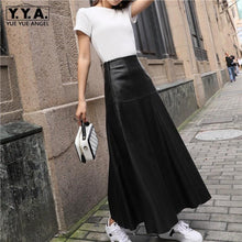 Load image into Gallery viewer, Autumn Winter Women Ankle Length Long Wide Flare Skirt High Waist Sheepskin Genuine Leather Skirts Harajuku Casual Maxi Skirt
