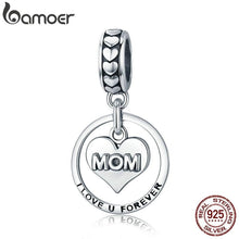 Load image into Gallery viewer, BAMOER 925 Sterling Silver I Love u Forever Mom Mother Engrave Beads fit Charm Bracelets &amp; Bangles Jewelry Mother Gift SCC649
