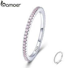 Load image into Gallery viewer, BAMOER 925 Sterling Silver Pink Crystal Wedding Female Rings for Women Simple Geometric Ring Sterling Silver Jewelry SCR066
