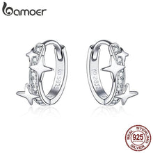 Load image into Gallery viewer, BAMOER Small Hoop Earrings 925 Sterling Silver Clear CZ Universe Galaxy Tiny Earrings for Girl Gifts anti-allergy Jewelry BSE076
