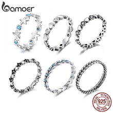 Load image into Gallery viewer, BAMOER Stackable Finger Rings for Women 925 Sterling Silver Wedding Engagement Ring Starfish Heart Cat Design Ring Jewelry
