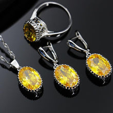 Load image into Gallery viewer, Bague Ringen 11 colors choice Luxury Design Silver 925 Jewelry Sets for Women Oval shaped Gemstones Three piece suit Banquet
