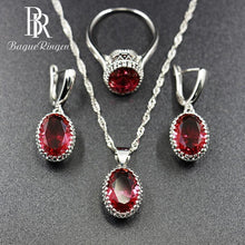 Load image into Gallery viewer, Bague Ringen 11 colors choice Luxury Design Silver 925 Jewelry Sets for Women Oval shaped Gemstones Three piece suit Banquet
