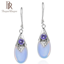 Load image into Gallery viewer, Bague Ringen  925 Sterling Silver droplets Amethyst Moonstone Dangle Drop Earring  Female wedding party Jewelry Gift wholesale
