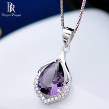 Load image into Gallery viewer, Bague Ringen Elegant Water Drop Shaped Pendant Amethyst Necklace for Women Temperament Gemstone Silver 925 Jewelry Weddings Gift
